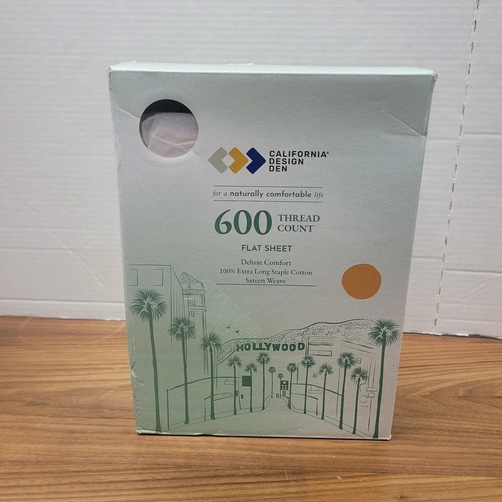 California Design Den Queen Size Flat Sheet Only 600 Thread Count, Ivory